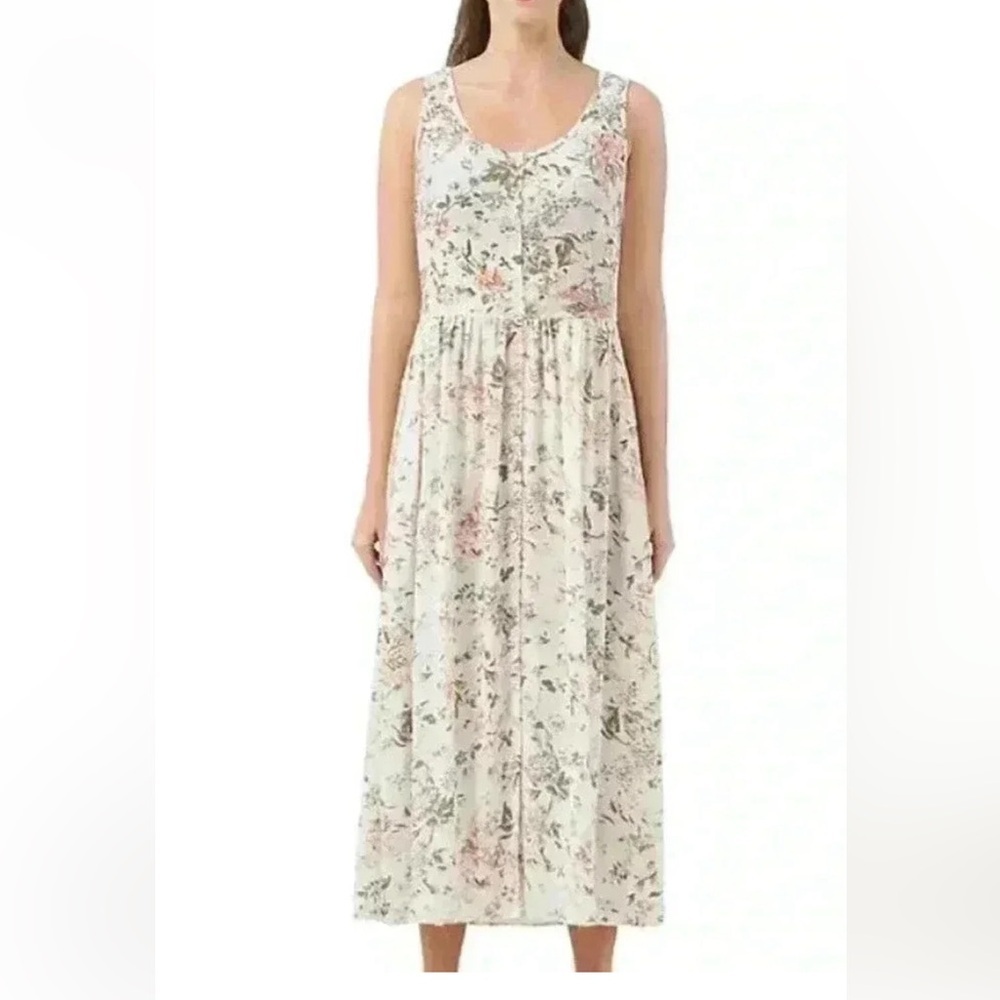 50%offw❤️ Frye Midi Dress Women M Ivory Floral Sleeveless Rayon Peasant Boho